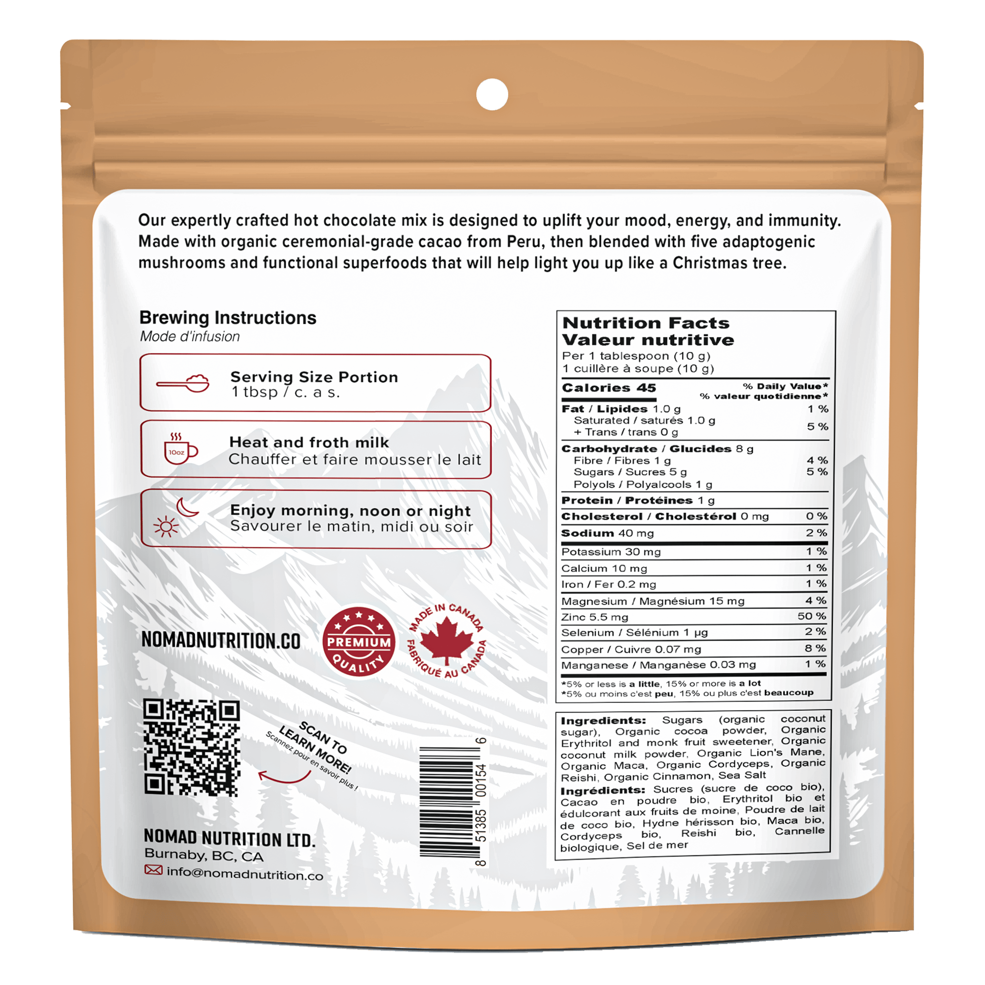 Nomad Nutrition Food Adaptogenic Hot Chocolate plant-based_gluten-free-vegan_dehydrated