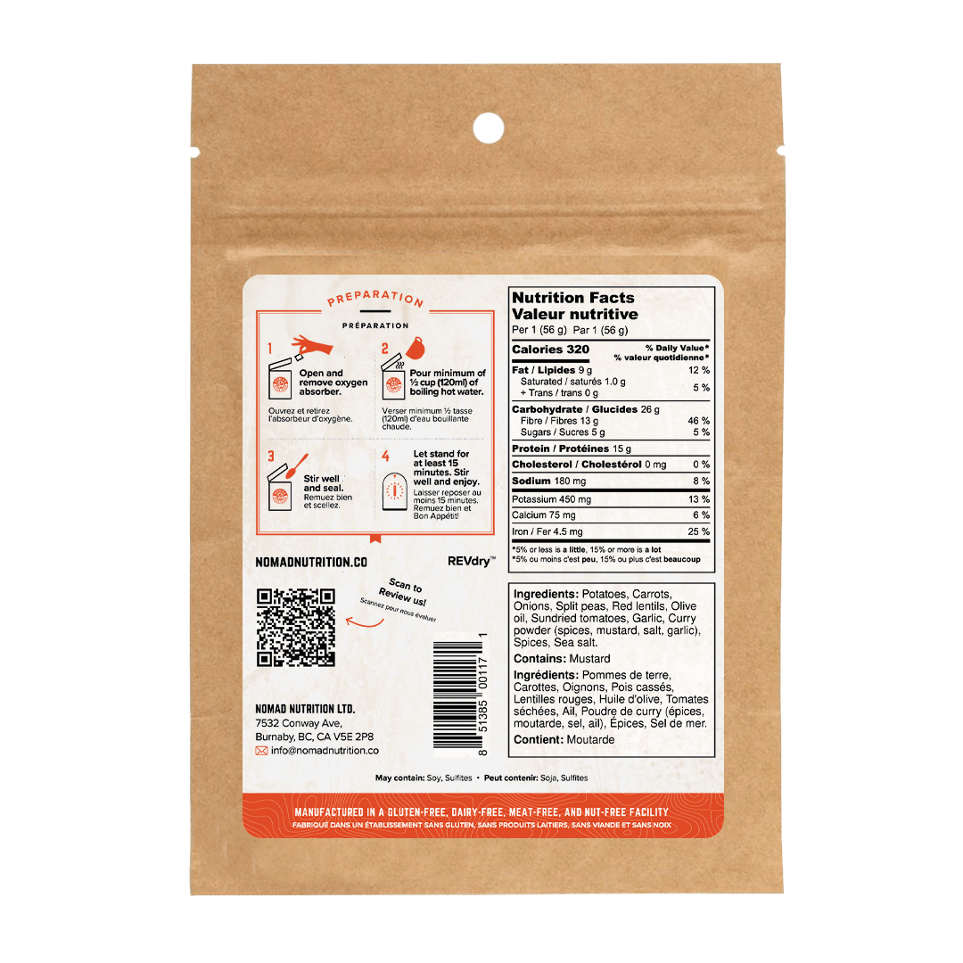 Nomad Nutrition Food Indian Red Lentil Stew - 56 g plant-based_gluten-free-vegan_dehydrated