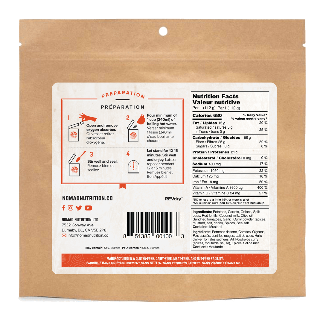 Nomad Nutrition Food Indian Red Lentil Stew plant-based_gluten-free-vegan_dehydrated