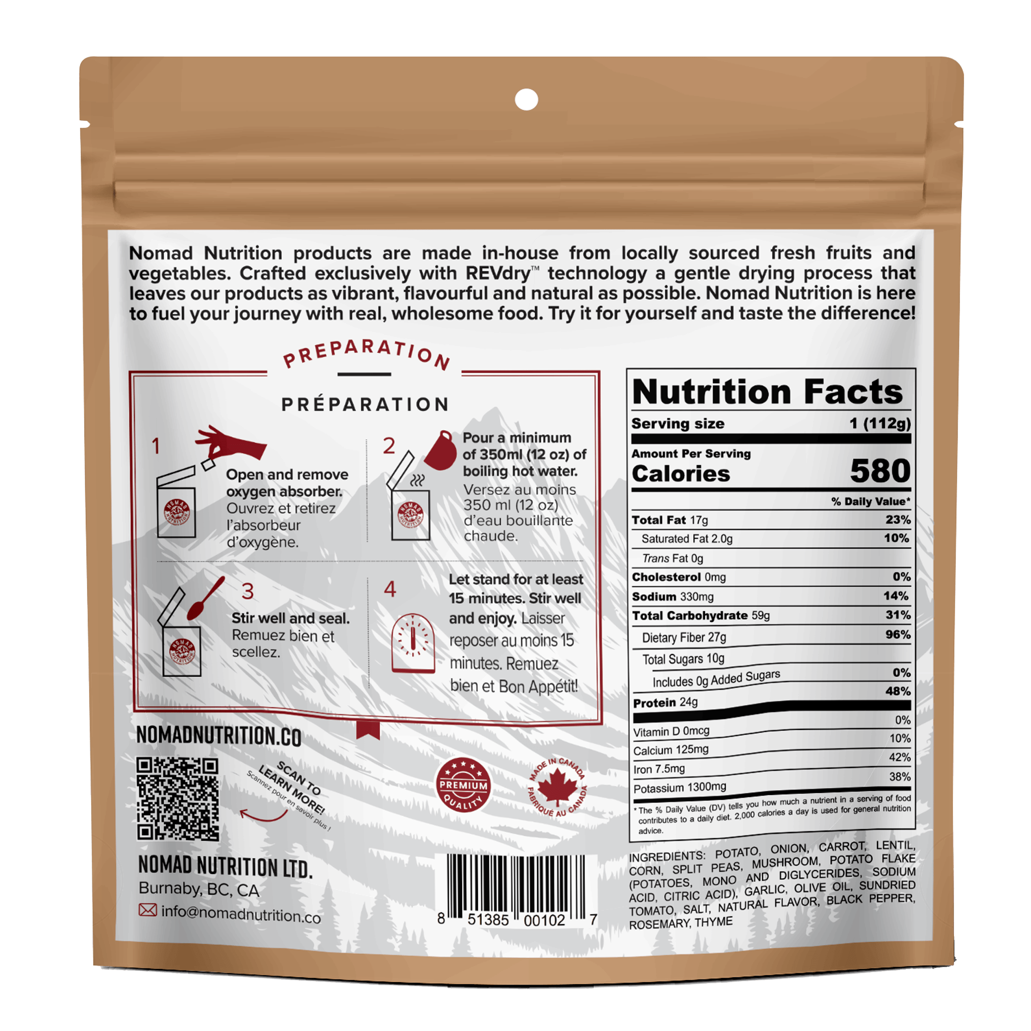 Nomad Nutrition Food Irish Shepherd's Pie plant-based_gluten-free-vegan_dehydrated