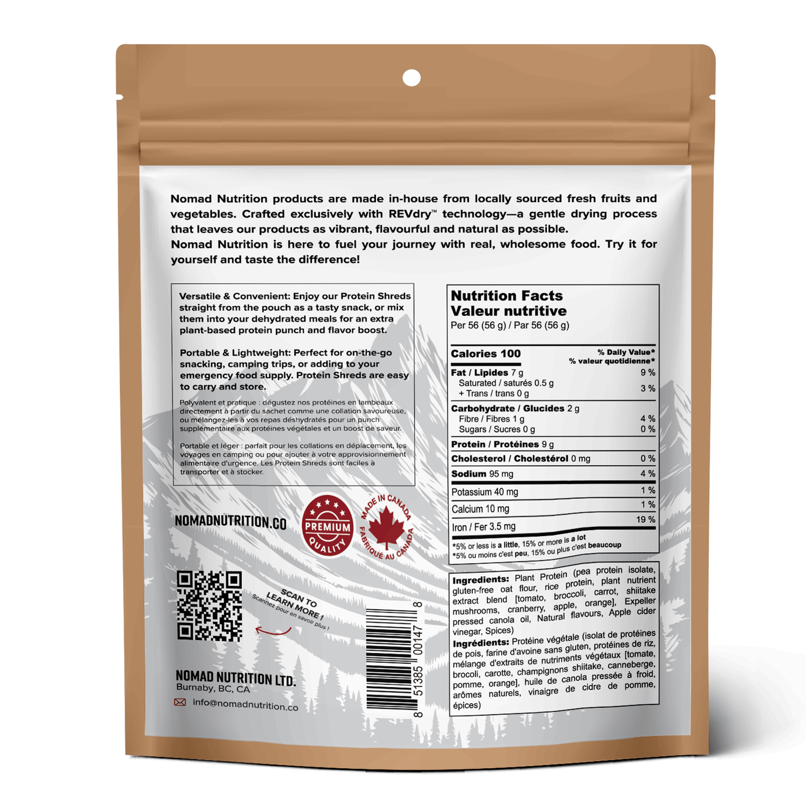 Nomad Nutrition Food Protein Shreds - Original Chick'n plant-based_gluten-free-vegan_dehydrated