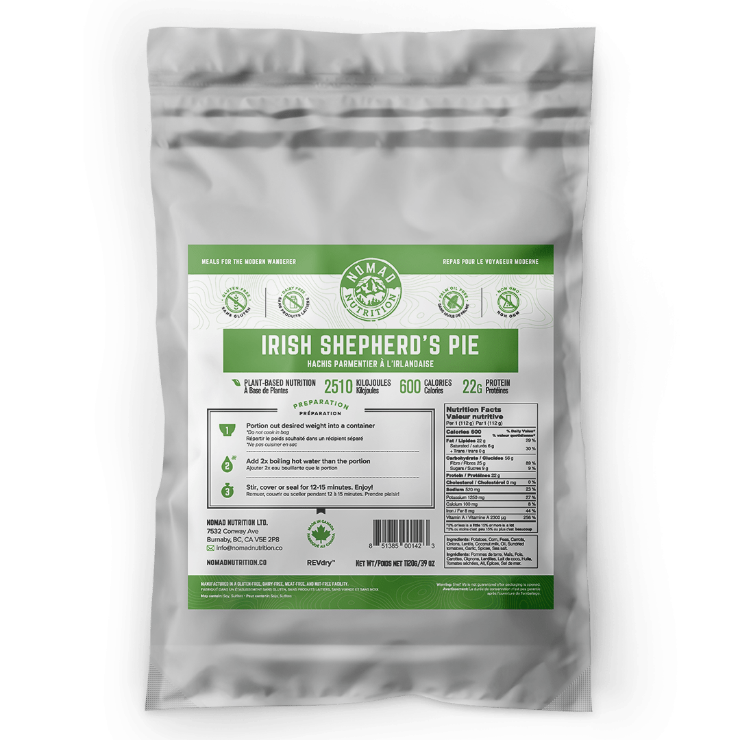 Nomad Nutrition Irish Shepherd's Pie Large Bulk 1120g. Great for 10 servings. Plant-based, dehydrated meals that are nut-free, gluten-free, and non-GMO. 