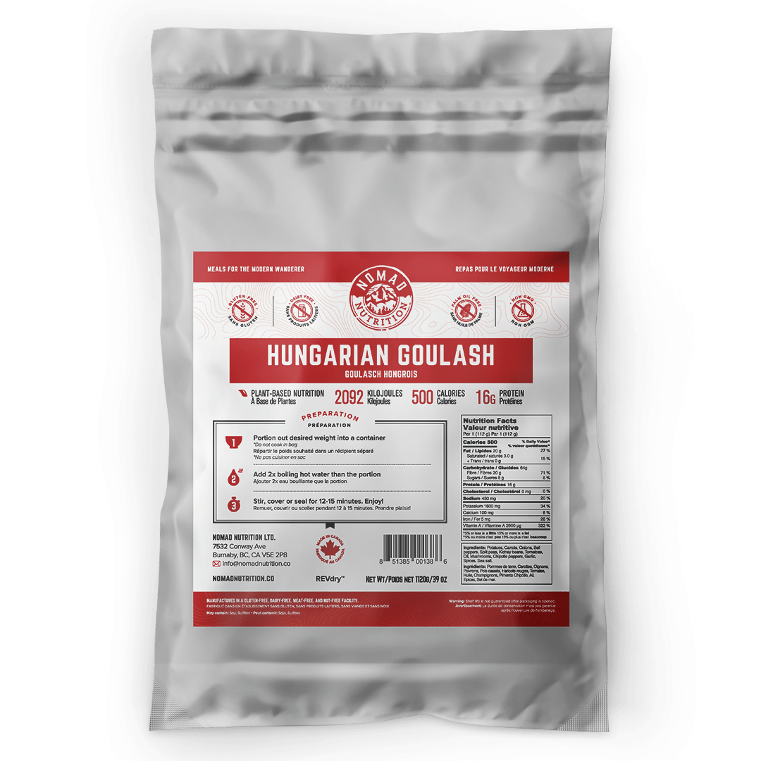 Nomad Nutrition Hungarian Goulash Large Bulk 1120g. Great for 10 servings. Plant-based, dehydrated meals that are nut-free, gluten-free, and non-GMO. 