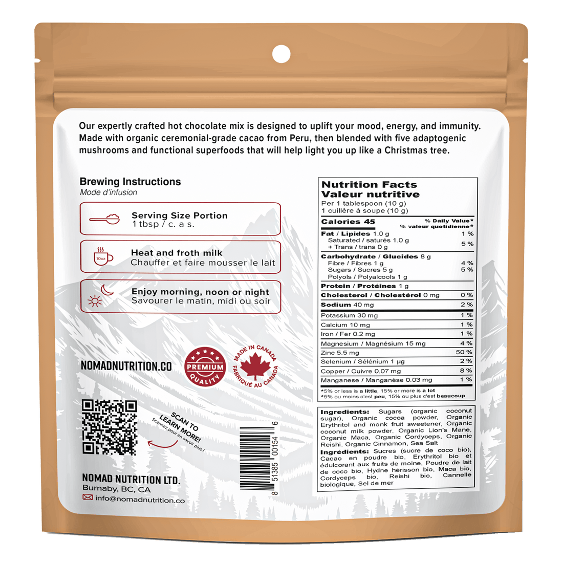 Nomad Nutrition Food Adaptogenic Hot Chocolate plant-based_gluten-free-vegan_dehydrated