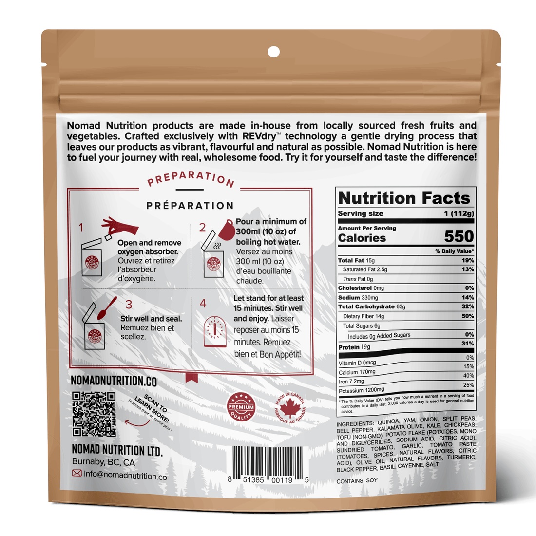Nomad Nutrition Food Cali Breakfast Bowl - 1 serving plant-based_gluten-free-vegan_dehydrated