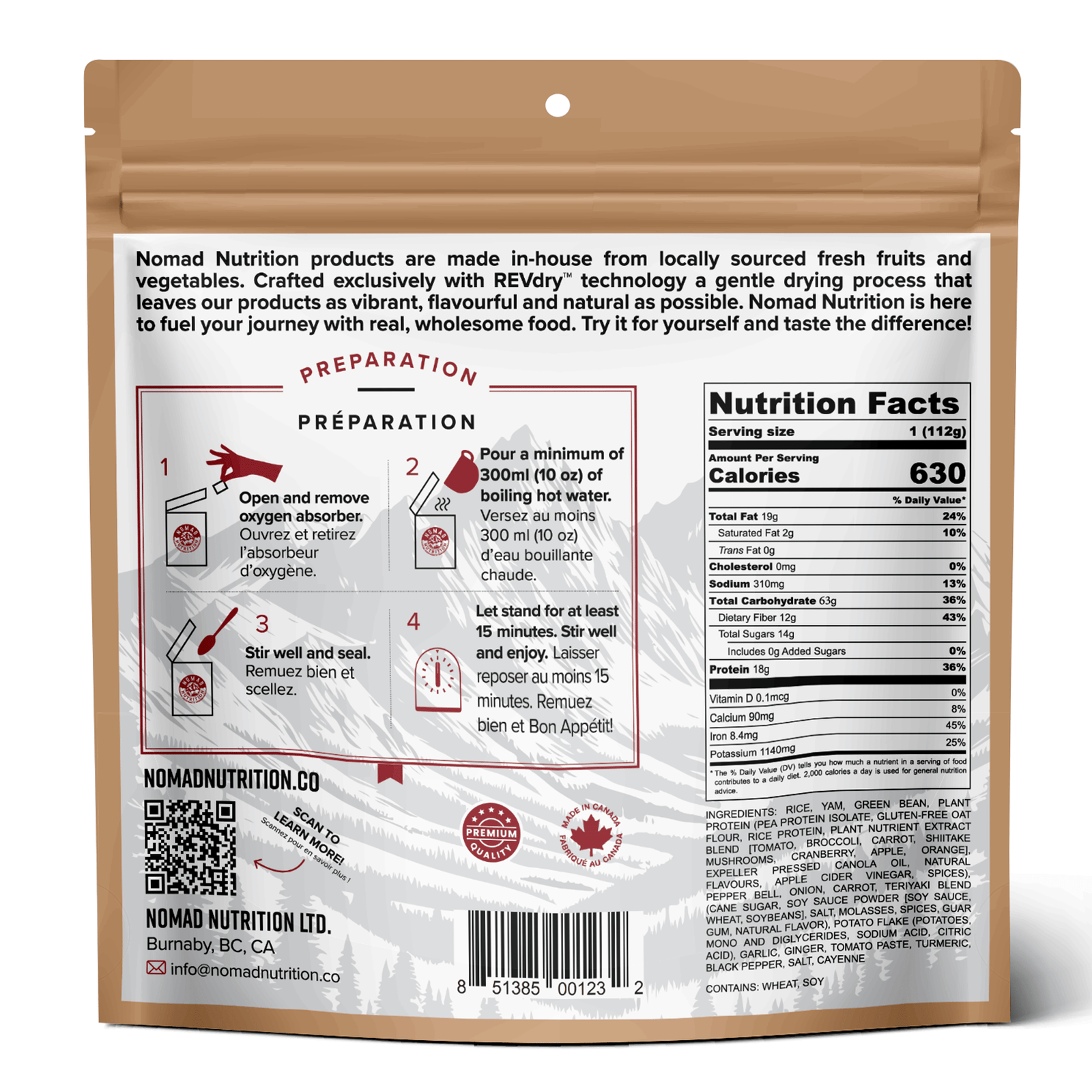 Nomad Nutrition Food Chick'n Teriyaki Bowl plant-based_gluten-free-vegan_dehydrated