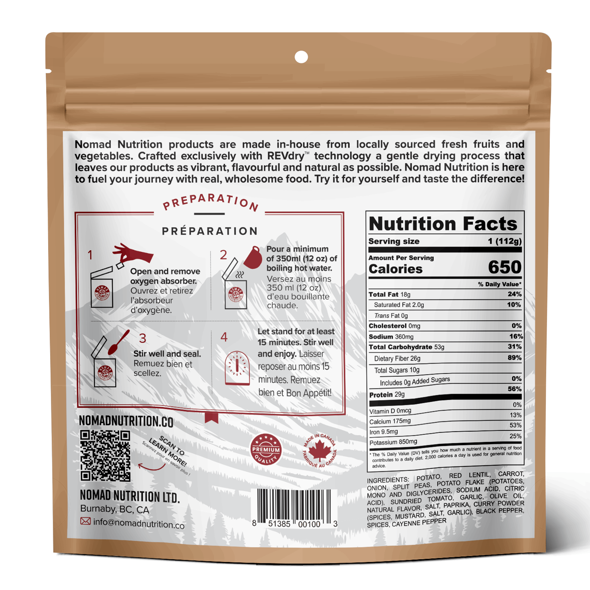 Nomad Nutrition Food Indian Red Lentil Stew plant-based_gluten-free-vegan_dehydrated