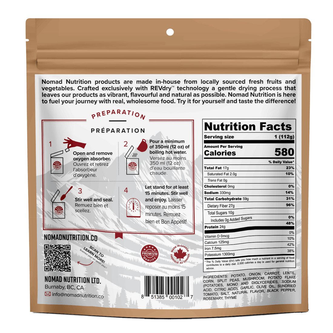 Nomad Nutrition Food Irish Shepherd's Pie plant-based_gluten-free-vegan_dehydrated