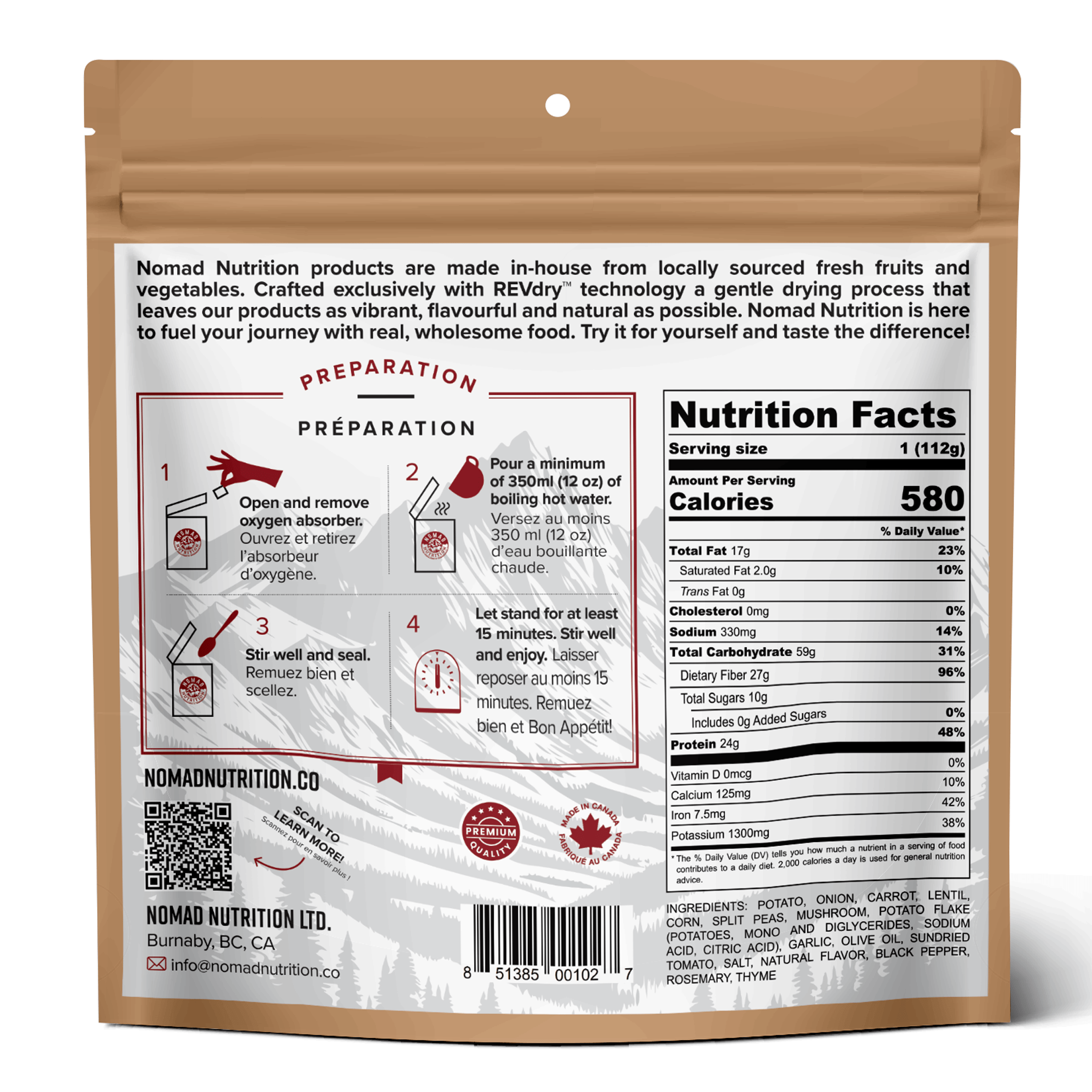 Nomad Nutrition Food Irish Shepherd's Pie plant-based_gluten-free-vegan_dehydrated