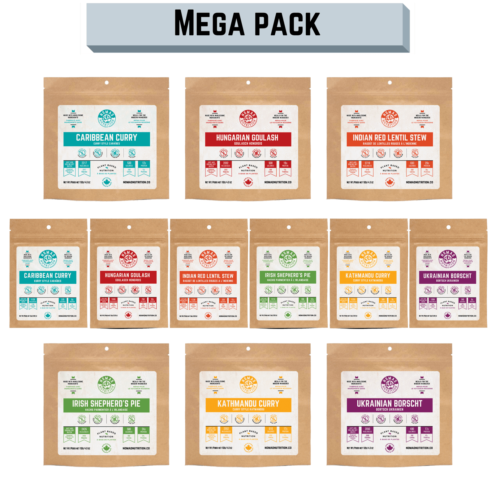 Nomad Nutrition Food Mega Pack - 12 Meals plant-based_gluten-free-vegan_dehydrated