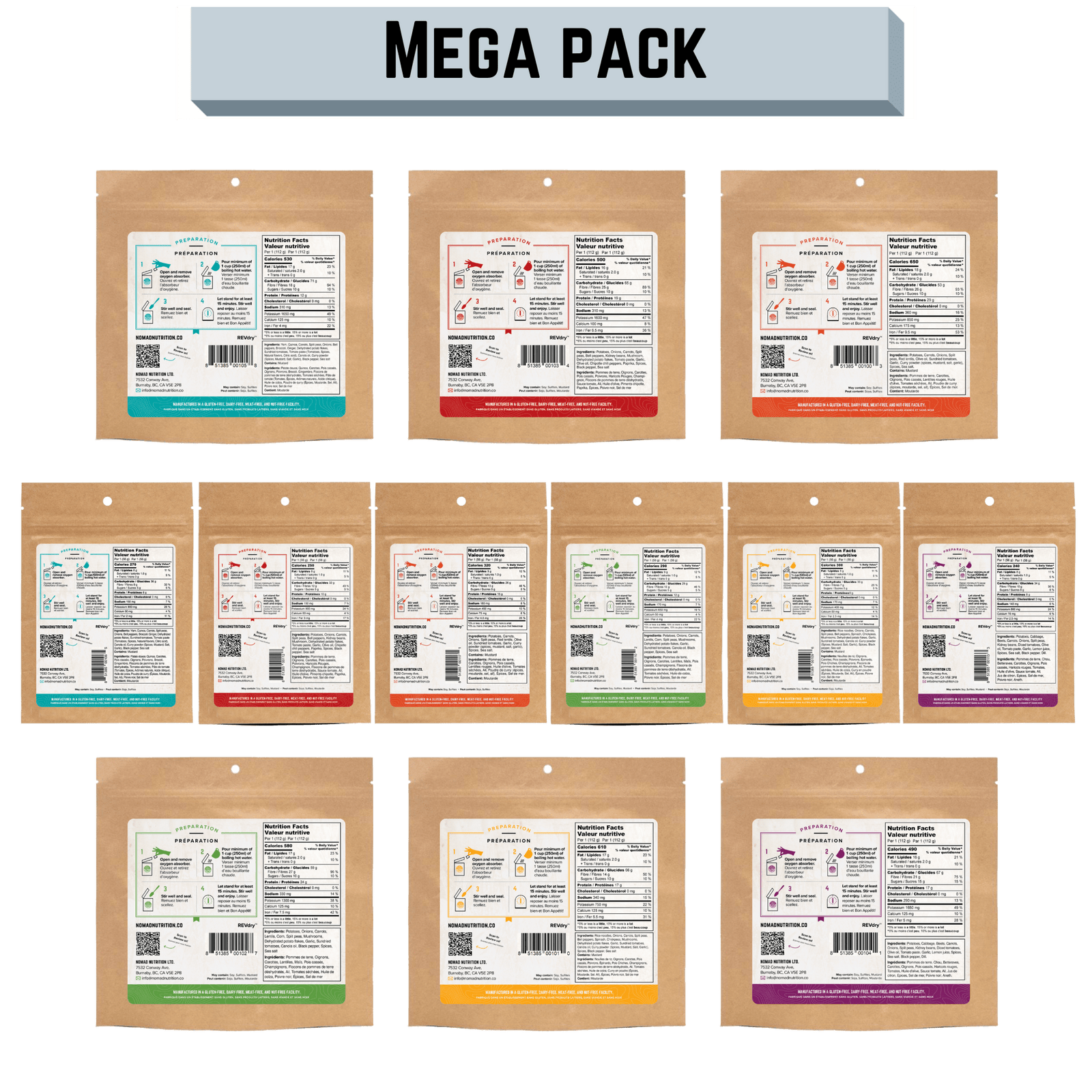 Nomad Nutrition Food Mega Pack - 12 Meals plant-based_gluten-free-vegan_dehydrated