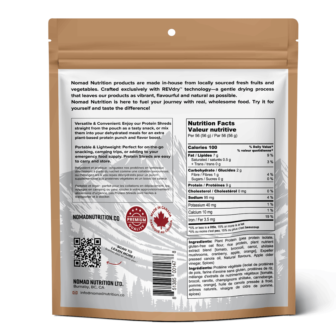 Nomad Nutrition Food Protein Shreds - Original Chick'n plant-based_gluten-free-vegan_dehydrated