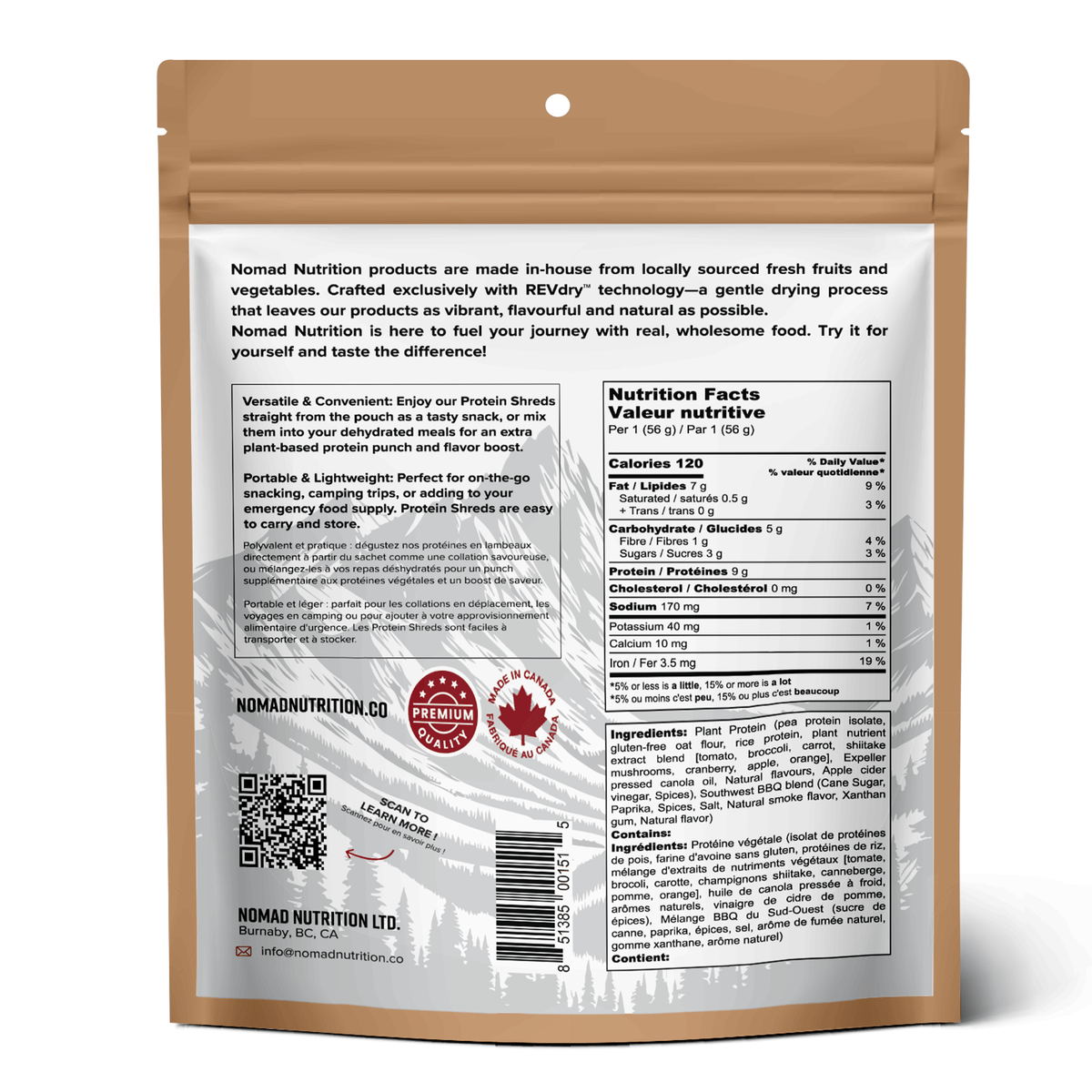 Nomad Nutrition Food Protein Shreds - Southwest BBQ plant-based_gluten-free-vegan_dehydrated