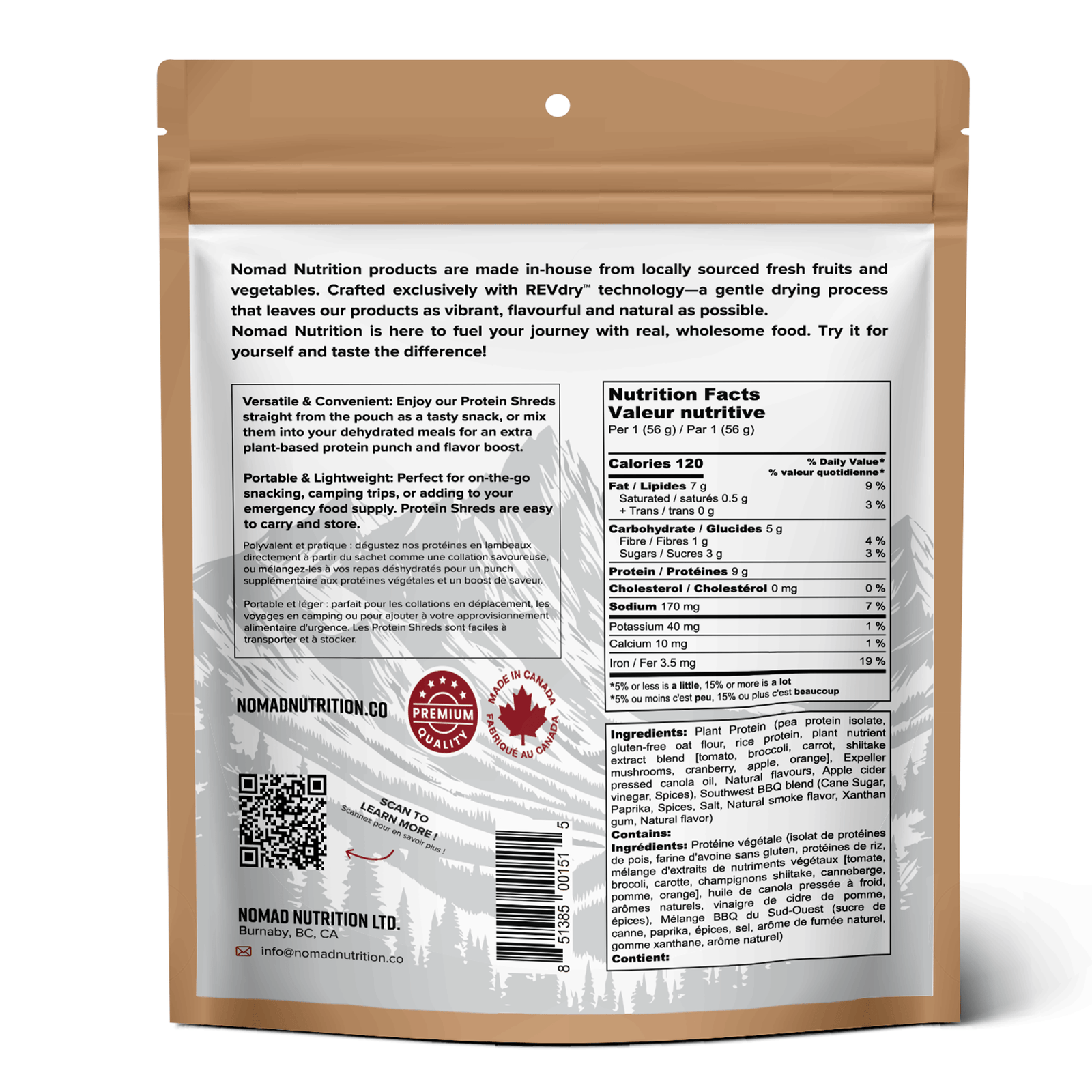 Nomad Nutrition Food Protein Shreds - Southwest BBQ plant-based_gluten-free-vegan_dehydrated