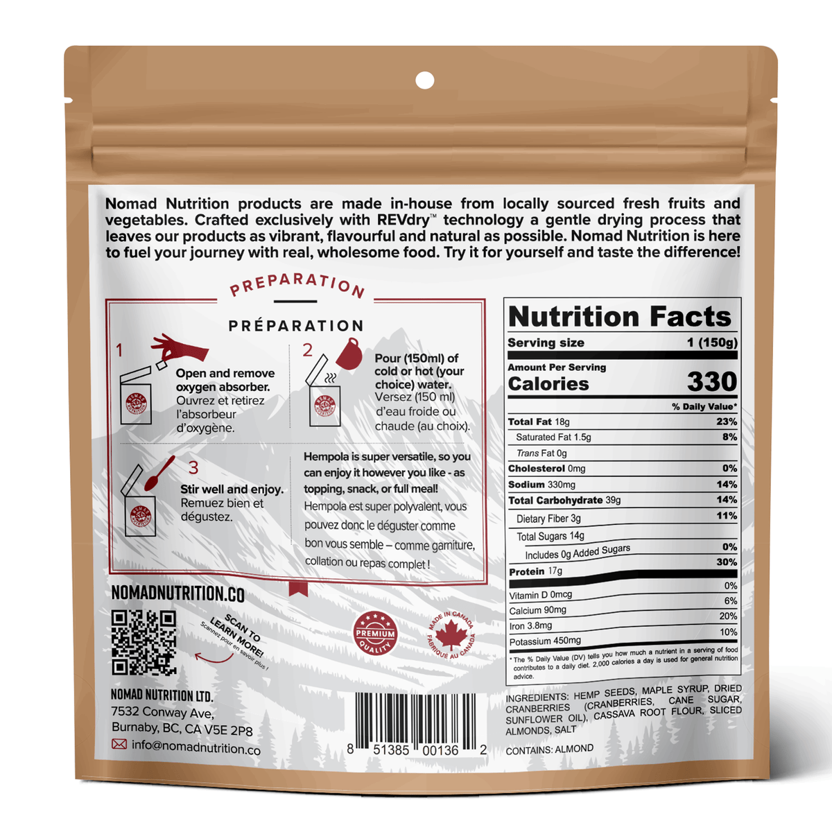 Nomad Nutrition Food Westcoast Hempola - Original cereal plant-based_gluten-free-vegan_dehydrated