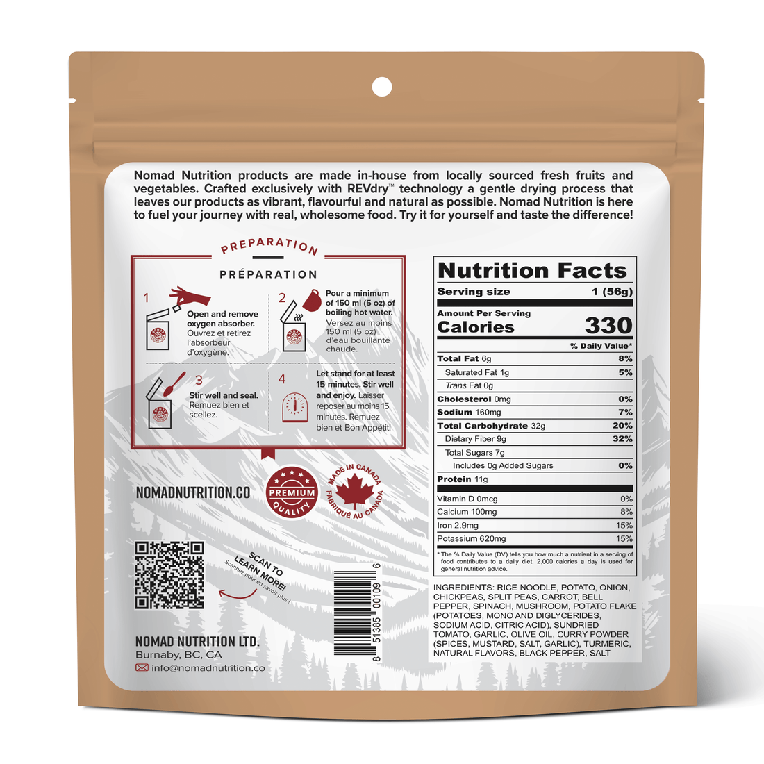 NomadNutrition Food Kathmandu Curry - Half Serving plant-based_gluten-free-vegan_dehydrated