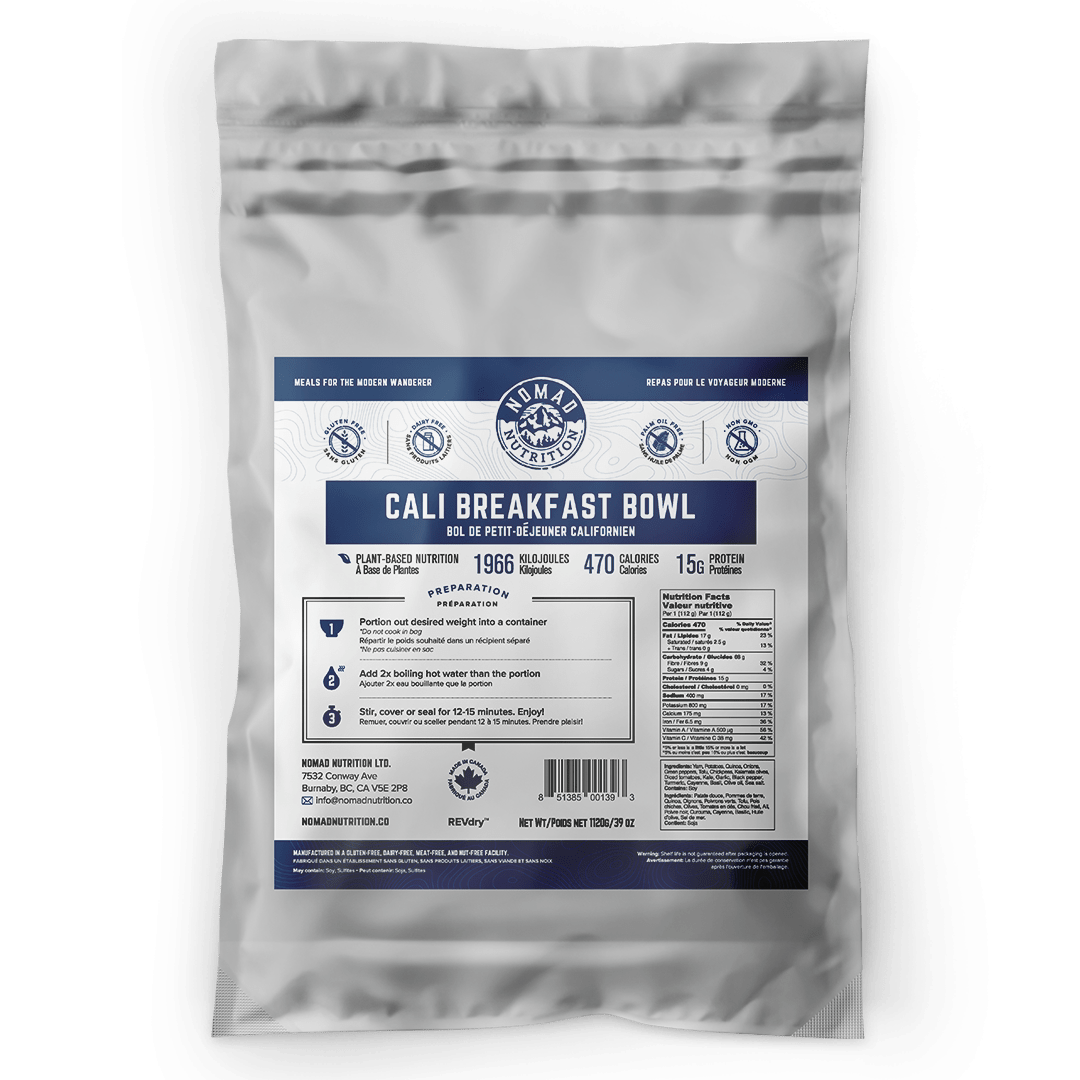 Nomad Nutrition California Breakfast Bowl Large Bulk 1120g. Great for 10 servings. Plant-based, dehydrated meals that are nut-free, gluten-free, and non-GMO. 