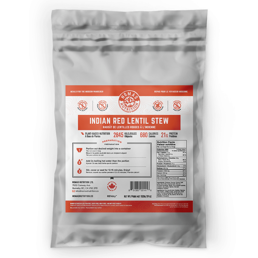 Nomad Nutrition Indian Red Lentil Stew Large Bulk 1120g. Great for 10 servings. Plant-based, dehydrated meals that are nut-free, gluten-free, and non-GMO. 