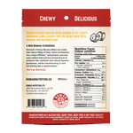 Nomad Nutrition Chewy Banana Bites, a plant-based, vegan, dehydrated, gluten-free snack with nutrition facts and labels in picture. 