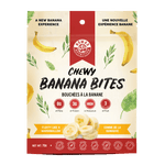 Nomad Nutrition Chewy Banana Bites, a plant-based, vegan, dehydrated, gluten-free snack. 