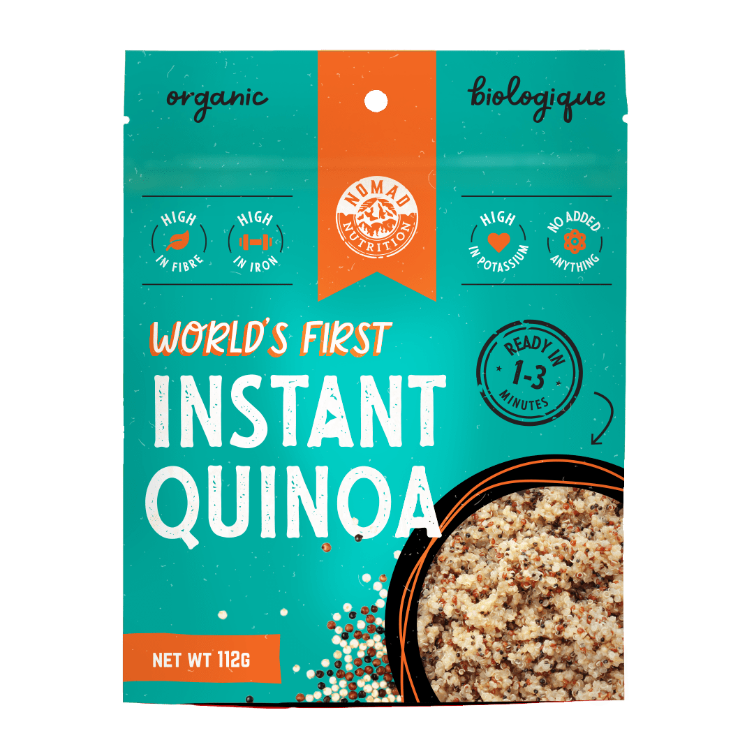 Nomad Nutrition Instant Quinoa in 112g or 4 oz. World's first organic instant quinoa high in fiber, iron, potassium, with no addtions. 