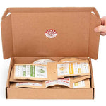 Nomad Nutrition Mega Pack with 12 meals (six meal sizes 112g and six snack sizes 56g) in a box. 